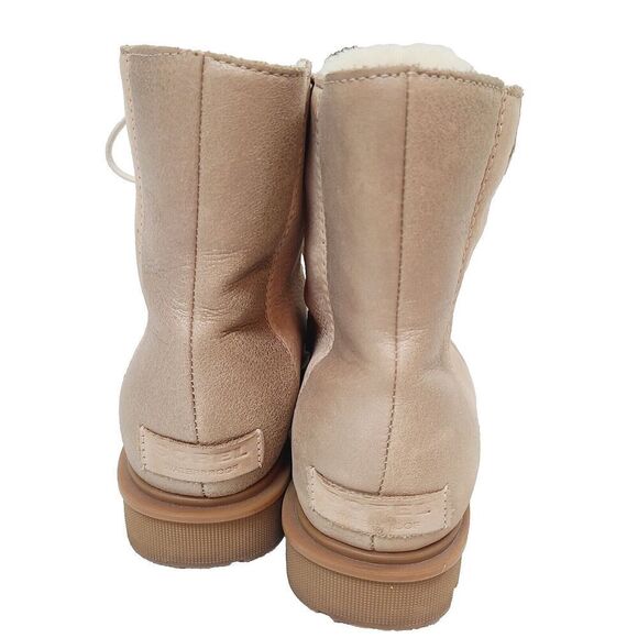 Sorel Boots Phoenix Ankle Boots 7.5 Beige Leather Sherpa Trim Waterproof Lace Up - Picture 6 of 10